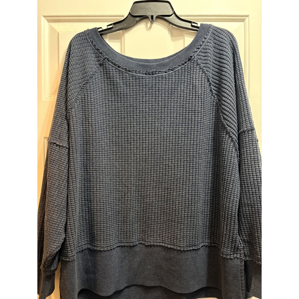 American Eagle Big Hug Navy Blue Waffle Knit Sweater Oversized Thermal Medium
